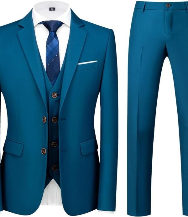 Mens 3 Piece Tuxedo Suits Slim Fit Casual Suit Blazer Two Button Wedding Prom Jackets Vest&Trousers