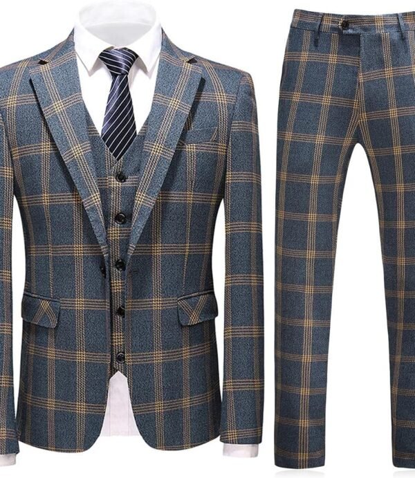 Mens Suits 3 Piece Check Plaid Suit Single Breasted One Button Jackets Formal Dress Party Prom Tuxedo Suits Blazer Set